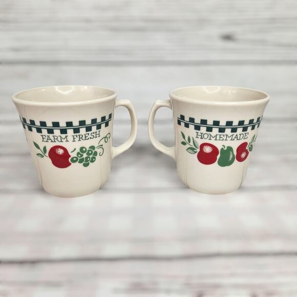 Corningware Farm Fresh Homemade Vintage Coffee Mugs Set of Two Replacement Apple - Picture 1 of 6